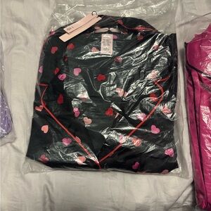 Victoria's Secret Black Pajama Set with Red and Pink Hearts